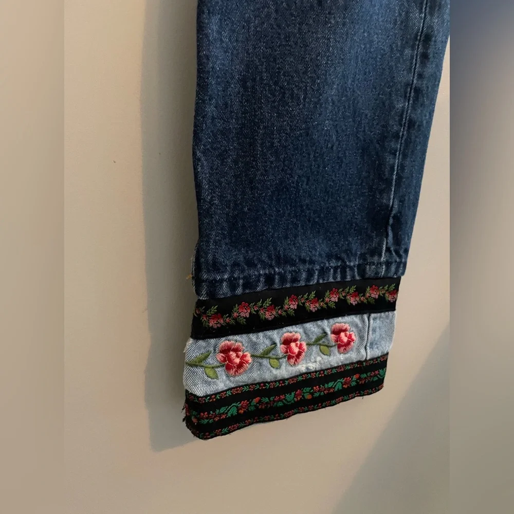 Levi’s Upcycled Dark Wash Jeans with Added Embroidered Hem - Picture 2 of 7